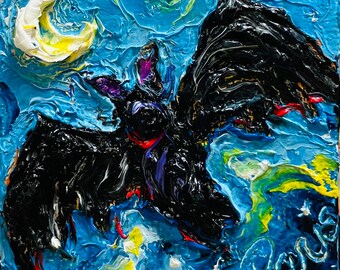 Bat Halloween mini 2x2 Original Impasto Oil Painting by Paris Wyatt Llanso