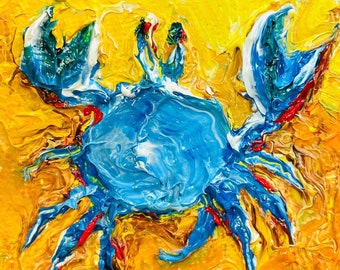 Blue crab   2x2 Original Impasto Oil Painting by Paris Wyatt Llanso