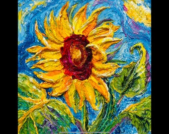 Custom Order for 12x12 Original Sunflower Impasto Oil Painting by Paris Wyatt Llanso
