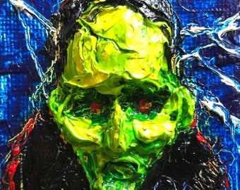 Frankenstein Halloween mini 2x2 Original Impasto Oil Painting by Paris Wyatt Llanso