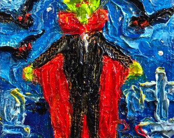 Count Dracula Halloween mini 2x2 Original Impasto Oil Painting by Paris Wyatt Llanso