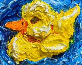 Ducky 2x2 Original Impasto Oil Painting by Paris Wyatt Llanso