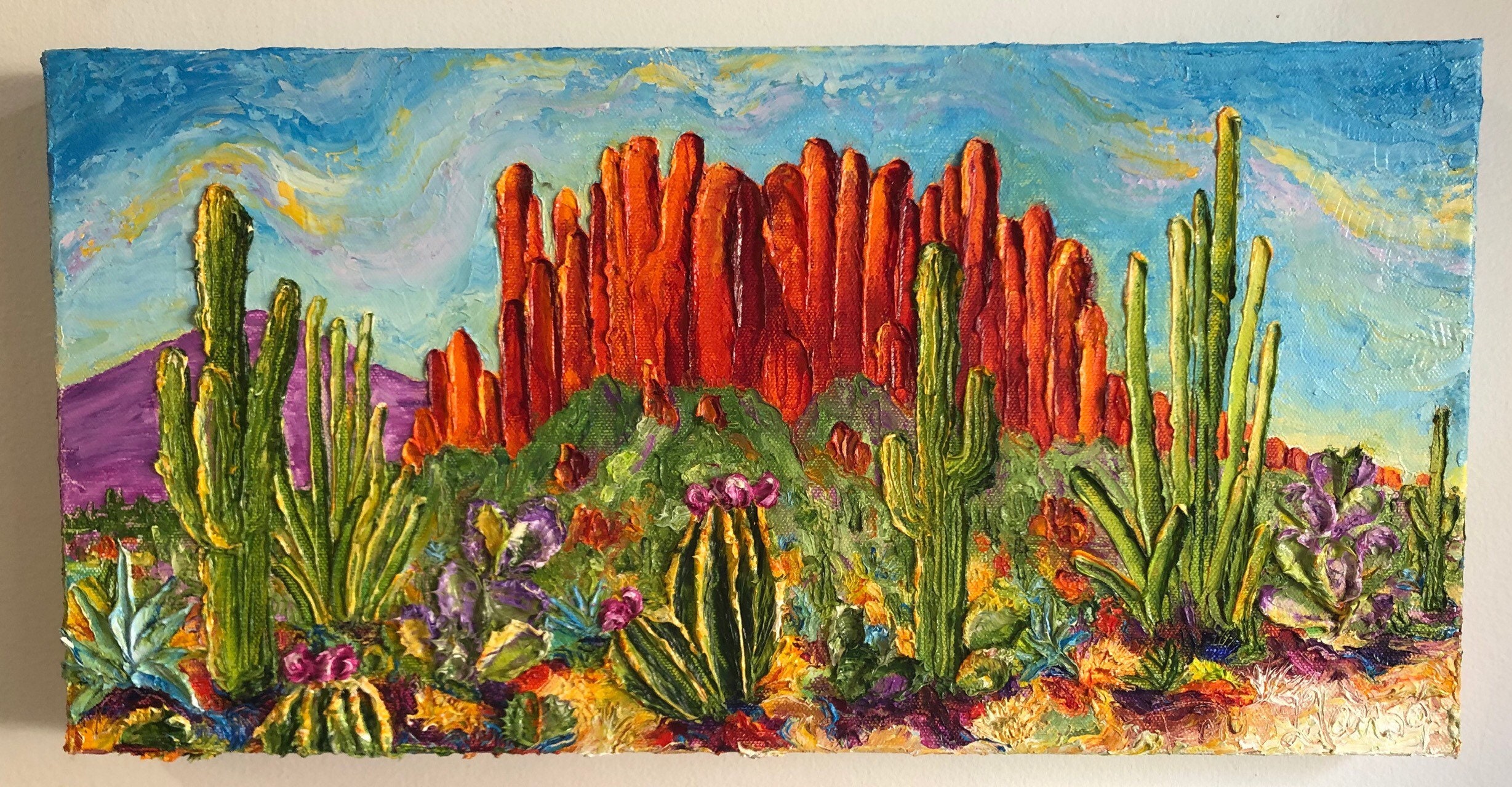 Arizona Desert 10 by 20 by 1 1/2 Inch Original Impasto Oil Painting by