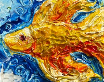 Beta Fish 2x2 Original Impasto Oil Painting by Paris Wyatt Llanso