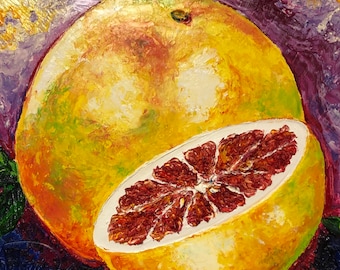 Grapefruit 12 by 12 by 1 1/2 Inch Original Impasto Oil Painting by Paris Wyatt Llanso