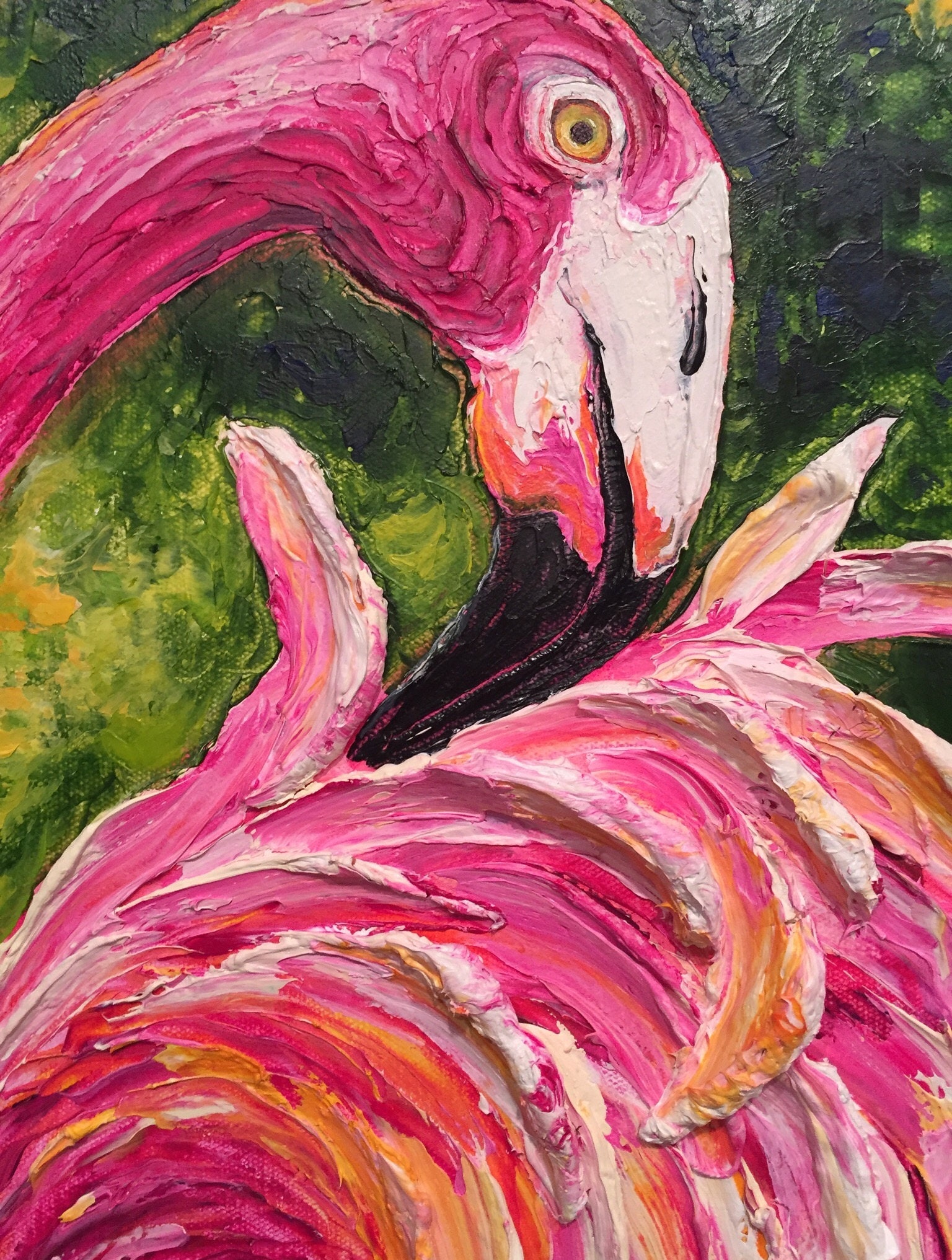 Pink Flamingo 12 By 36 By 1 3 4 Inch Original Impasto Oil Painting By