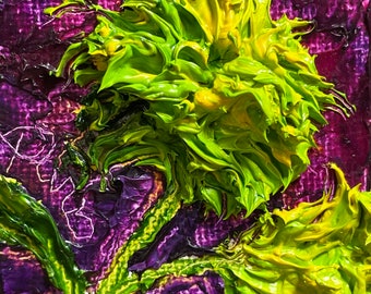 Green mums 2 by 2 inch Original Impasto Oil Painting by Paris Wyatt Llanso