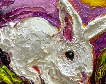 White Rabbit 2x2 Original Impasto Oil Painting by Paris Wyatt Llanso