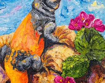 Chuckwalla Desert Lizard  11 by 14  by 1  1.5 Inch Original Oil Painting by Paris Wyatt Llanso FREE SHIPPING