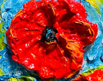 Poppy 2 by 2 inch Original Impasto Oil Painting by Paris Wyatt Llanso