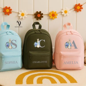 Sac à dos lapin personnalisé, nom personnalisé et sac à dos imprimé initiales, sac à dos de rentrée pour la maternelle, sac lapin pour enfants, cadeaux d'anniversaire