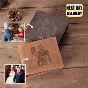 Regalo del Día del Padre para papá, billetera personalizada para hombre con grabado, billetera de cuero con retrato personalizado a partir de una foto, regalo de cumpleaños para papá, regalos para padrinos de boda.