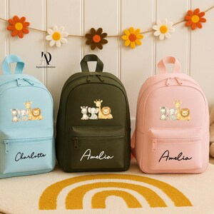 Sac à dos personnalisé Safari, Sac pour enfant avec nom personnalisé imprimé, Cadeaux de rentrée des tout-petits, Sac à dos pour chambre d'enfant avec animaux de safari