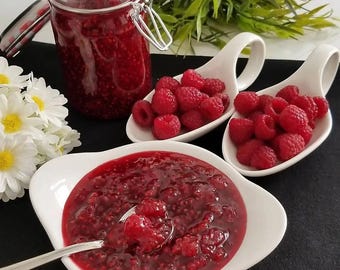 Confettura di lamponi pura, conserva artigianale, solo zucchero di barbabietola, crema spalmabile alla frutta senza glucosio, regalo per la colazione fatta in casa