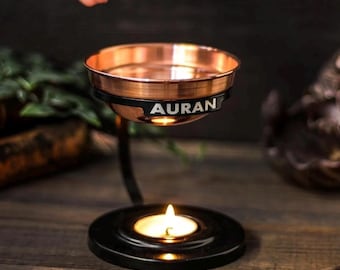 Copper incense burner with metalwork | Copper decorative incense burner | Incense bowl for aromatic scents | With candle gift and oil gift