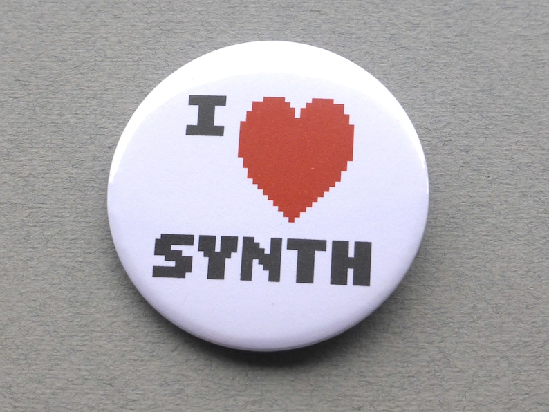 I Love Synth Pin Badge 58mm 2.25 Large image 1