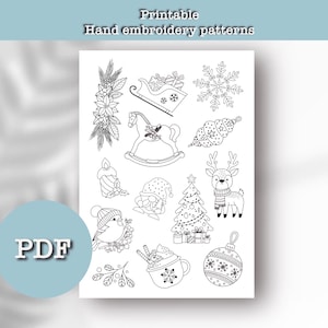 Christmas hand embroidery patterns, Christmas embroidery designs, printable stick and stitch design, digital download PDF, printable sheet
