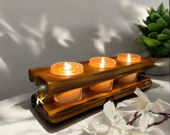 Reclaimed Wood Candle Holder, Farmhouse Candle Holder, Mantle Decoration, Candle Table Decor, Centerpiece Wooden Candle Holder, Handmade