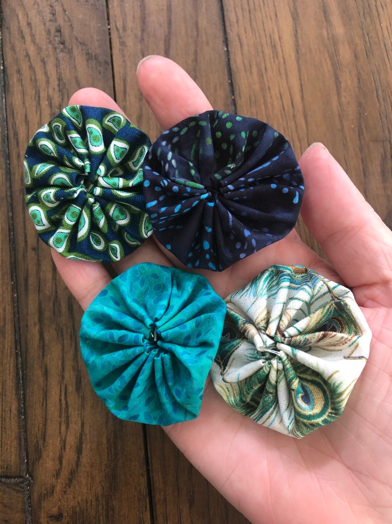 embellishments for scrapbook APPLIQUE 2 inch sewing yoyos Quilting Yoyos peacock teal blue matching fabrics