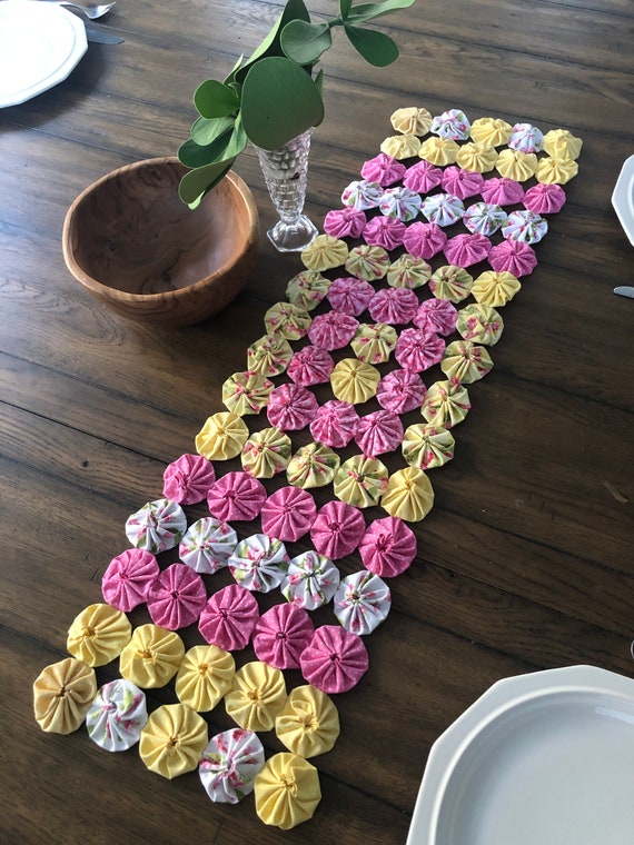 Table Doily Pink Yellow Spring Etsy