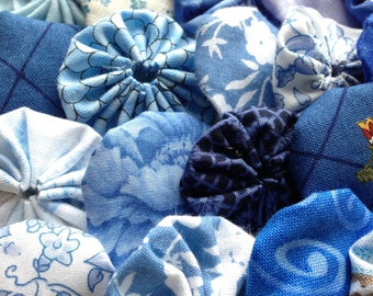 Blue fabric, 25 fabric yoyo Suffolk puff yo flower Pieces, for Scrapbook Embellishment Trim APPLIQUE Quilt GARLAND decoration