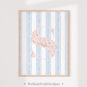 Placa de nome personalizada, nome floral personalizado inicial flores silvestres berçário arte de parede impressão, decoração de berçário menina, letra de monograma vintage