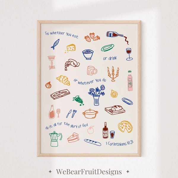 Impresión artística moderna con versículos bíblicos, bonito póster cristiano para la cocina, afirmaciones cristianas, decoración de iglesias, estética cristiana, 1 Corintios 10:31