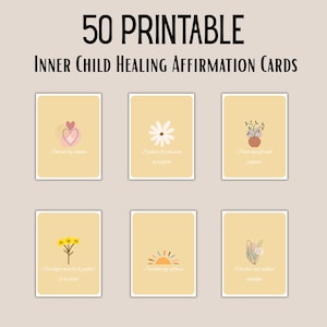 50 Cartões de Afirmação de Cura da Criança Interior – Baralho de Amor-Próprio e Cura Emocional para Imprimir | Cartões de Terapia Boho Digital | Conjunto de Sugestões para Diário