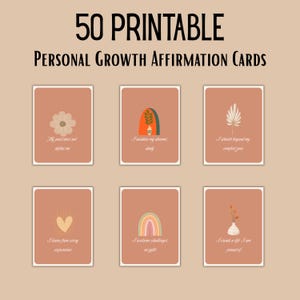 50 Cartões de Afirmação para Imprimir | Tema de Crescimento Pessoal | Estilo Boho | Download Digital | Autodesenvolvimento | Citações sobre Mentalidade | Meditação