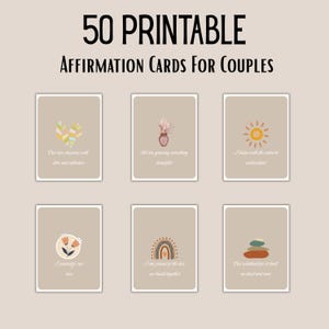 Druckbare Affirmationskarten für Paare | 50 Boho Beziehung Liebe Zitate | Ehe & Partner Verbindungskarten | Digitaler Download Selbstliebe