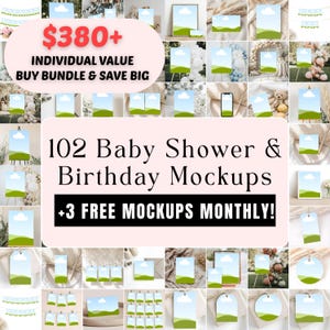 Party Mockup Bundle, Baby Shower, 1st Birthday, 102 Canva Templates, Digital, +Free Monthly Bonus image 1