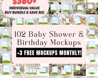 Party Mockup Bundle, Baby Shower, 1st Birthday, 102 Canva Templates, Digital, +Free Monthly Bonus