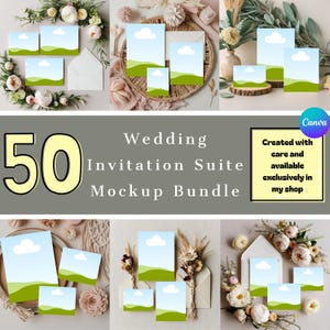 Wedding Invitation Suite Mockup Bundle – 50 Canva Templates | Boho Floral RSVP and Details Card Set | Smart Frame Drag & Drop | Exclusive