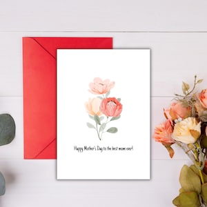 Carte de fête des mères imprimable | Carte numérique florale 5 x 7 cm | Meilleure maman de tous les temps | Téléchargement instantané | Jolie et belle carte aquarelle pour maman, pour femme