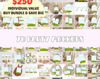 Party Mockup Bundle, 70 Canva ziehen & ablegen Vorlagen, Boho, minimalistische Mockups, digitaler Download