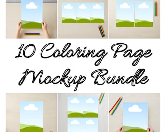 Paquete de maquetas para colorear para niños: 10 maquetas de papel con lápices de colores, Canva y JPG