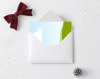 Mockup di biglietti di auguri natalizi in busta, 3 modelli di inviti invernali, 4000x4000px, Canva Smart Frames