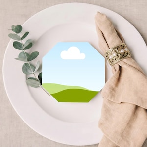 Achteck Kartenmockup, Hochzeit Tischkarte, Eukalyptus Tischdekoration, Canva Smart Frame + JPG