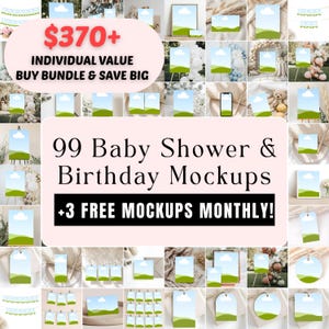 Party Mockup Bundle, Baby Shower, 1st Birthday, 99 Canva Templates, Digital, +Free Monthly Bonus