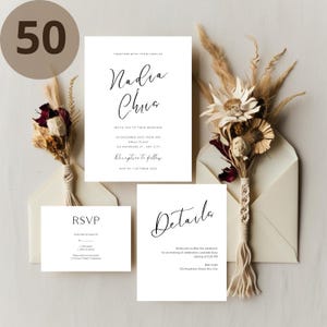 Wedding Invitation Suite Mockup Bundle – 50 Canva Templates | Boho Floral RSVP and Details Card Set | Smart Frame Drag & Drop | Exclusive
