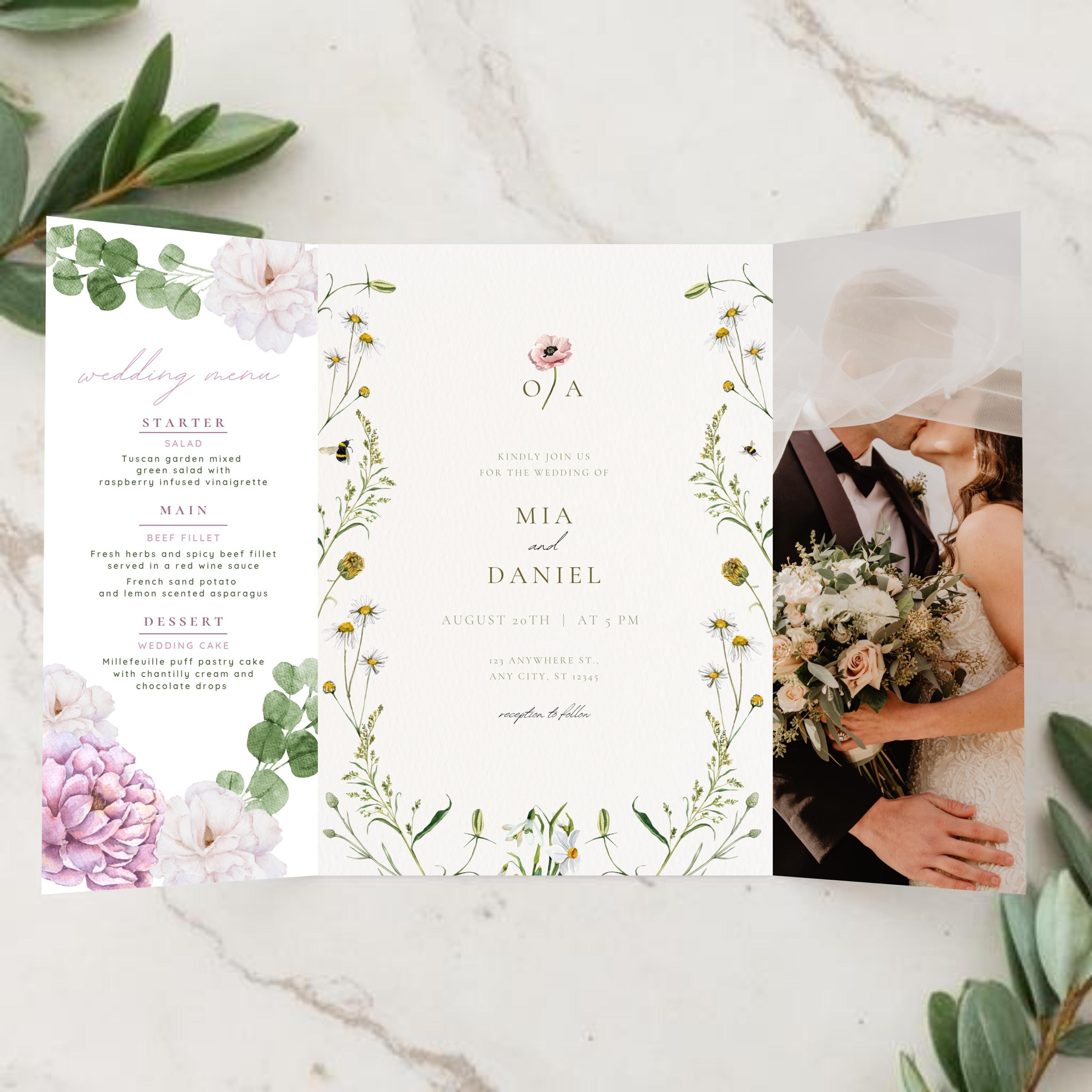 6 Panel Invite Gatefold Invitation Mockup, 3 Panel Invite Display, Canva Template ...
