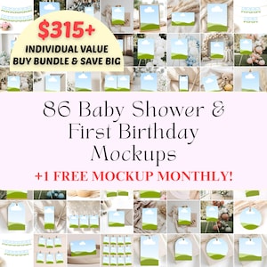 Party Mockup Bundle, Baby Shower, 1st Birthday Set, 86 Canva Templates, Digital Download