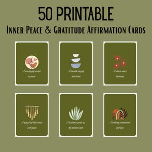 50 Tarjetas de Afirmaciones Imprimibles / Paz Interior y Gratitud / Estilo Boho / Descarga Digital / Atención Plena / Autocuidado / PDF Instantáneo / Meditación