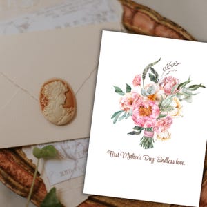Tarjeta para el Primer Día de la Madre con descarga digital / Regalo floral imprimible de 5x7 / Frase de amor infinito / Nueva mamá / Descarga instantánea / Primer Día de la Madre