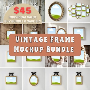 May include: A collection of various picture frames in different shapes, sizes, and finishes, including ornate oval, rectangular, and square designs. Some frames are displayed on walls, while others are held, featuring landscape art inserts.