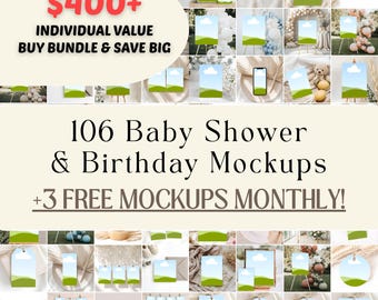 Party Mockup Bundle, Baby Shower, 1st Birthday, 106 Canva Templates, Digital, +Free Monthly Bonus