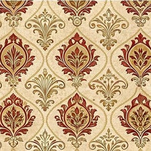 1/6 1/12 1/24 Dollhouse Vintage Baroque Damask Pattern Gold Burgundy on Cream Wallpaper Seamless - DIGITAL Printable Instant Download