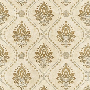 1/6 1/12 1/24 Dollhouse Vintage Victorian Damask Pale Gold Floral Pattern on Beige Wallpaper Seamless - DIGITAL Printable Instant Download
