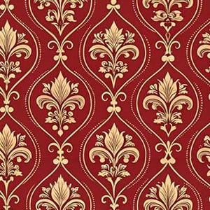 Dollhouse Wallpaper Baroque Decorative Gold Pattern on Red Seamless | Farmhouse Room Box Diorama Miniature 1/6 1/12 1/24 Printable PDF