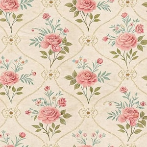 Dollhouse Wallpaper 18th Century Vintage Rococo Rose Pattern on Cream Seamless | Farmhouse Room Box Diorama Miniature 1/6 1/12 1/24 PDF